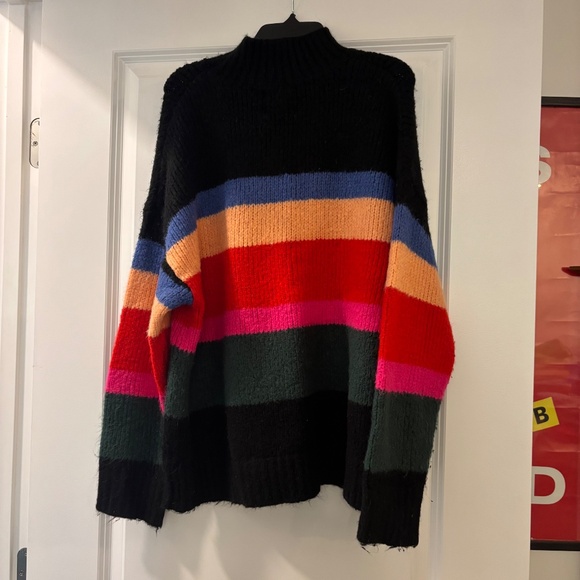 Fantastic Fawn Black Colorblock Stripe Mock Neck Fuzzy Sweater - Picture 7 of 7